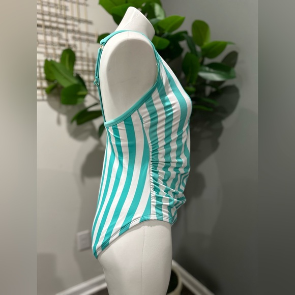 NEW Kona Sol Turquoise and White Vertical Stripes One Piece swimsuit 14W - Picture 6 of 11